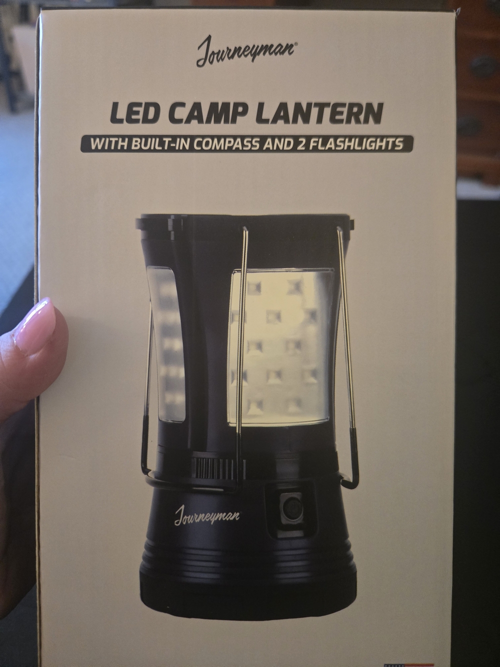 Black LED Camping Lantern with Compass and Dual Flashlights